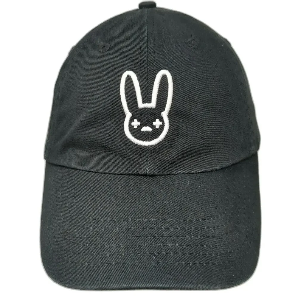 Bad Bunny Embroidered Logo Baseball Cap Black One Size Adjustable Slide Strap
